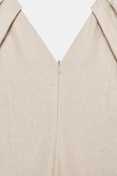 VESTIDO MIDI CON LINO MANGA ABULLONADA - Beige claro de Zara