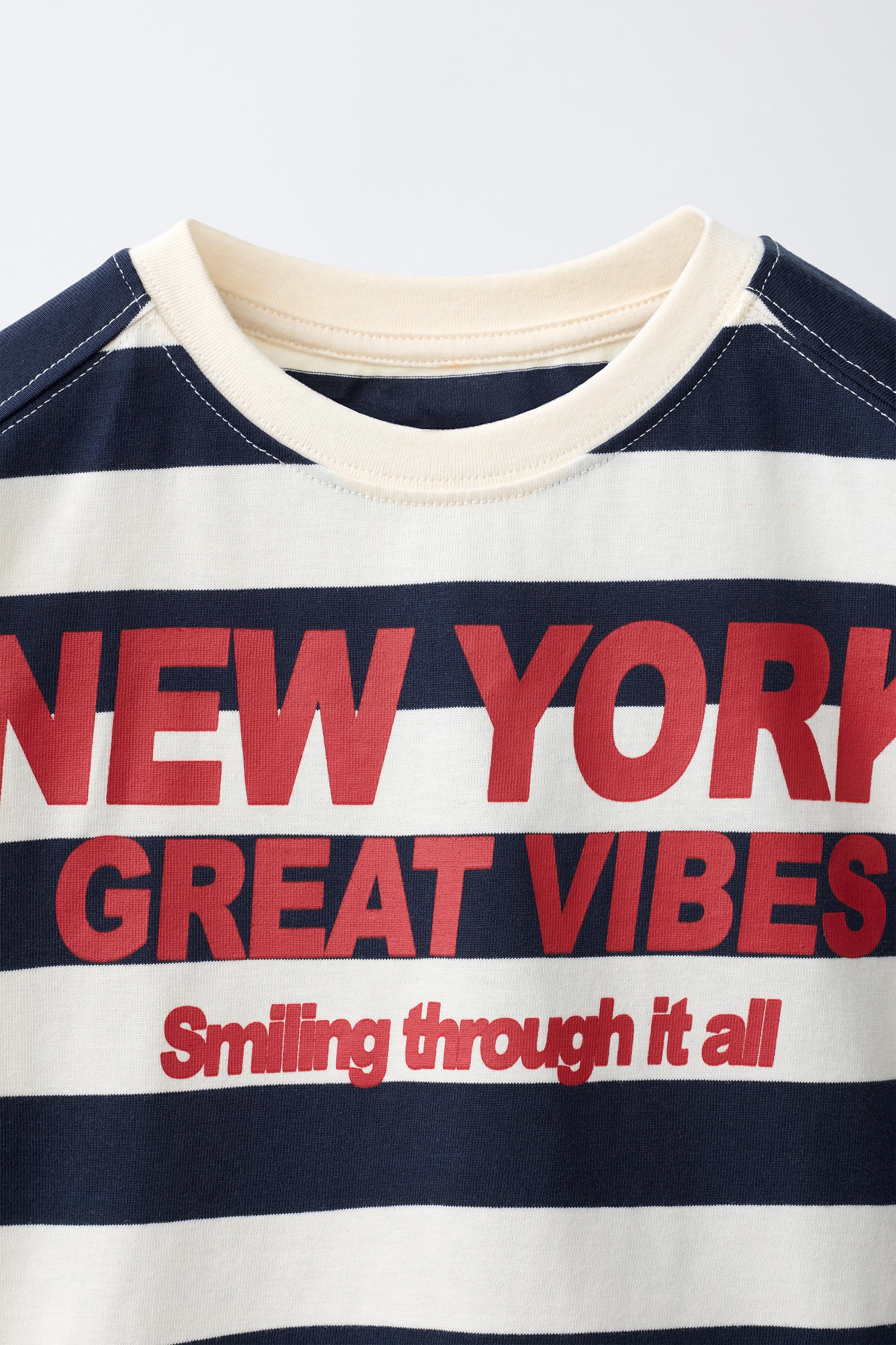 Детские футболки Zara NY STRIPED PRINT T-SHIRT — фото 3
