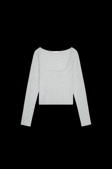 TOP ESCOTE CUADRADO SEAMLESS - Gris vigoré de Zara - Imagen 0