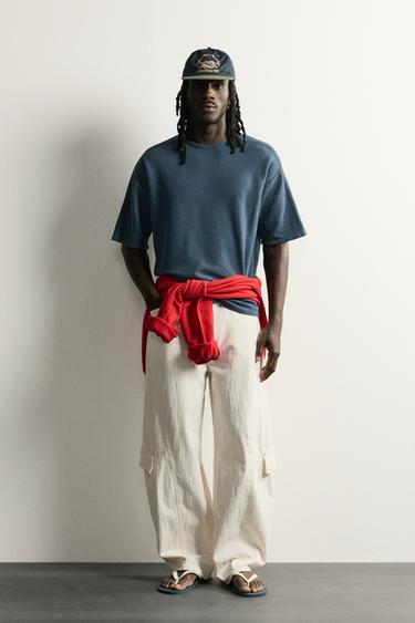 T-SHIRT EN MAILLE LAVÉ IMPRIMÉ - Bleu marine de Zara - Image 0