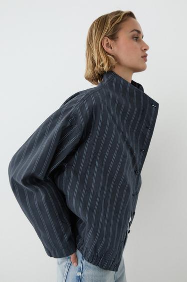 Zara Striped high neck bomber jacket - Blue