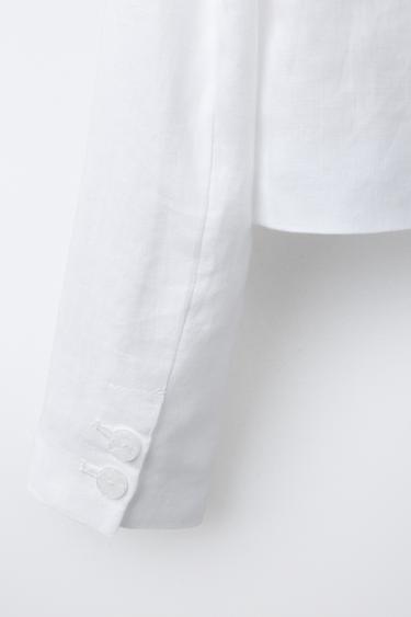 100% LINEN CROPPED BLAZER - Oyster-white by Zara - Image 3