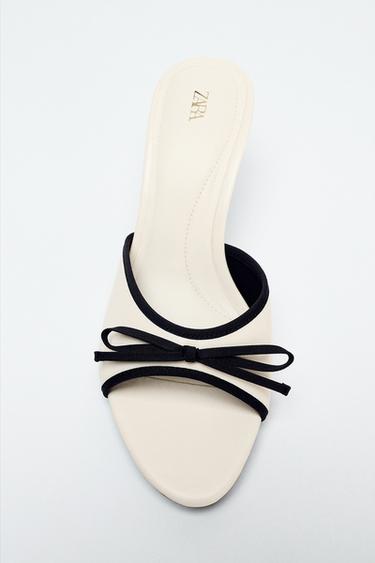 صندل بكعب وشريطة - أبيض by Zara