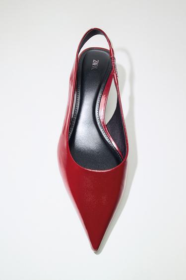 LEATHER KITTEN-HEEL SHOES - Red by Zara