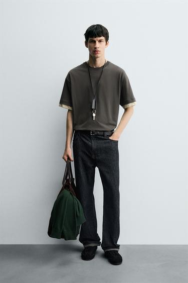 CONTRAST SLEEVE T-SHIRT - Grey green by Zara - Image 0