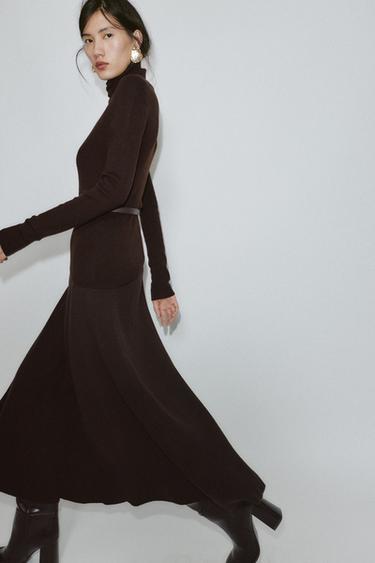 100% WOOL SKIRT WITH ELASTICATED WAISTBAND - Chocolate by Zara