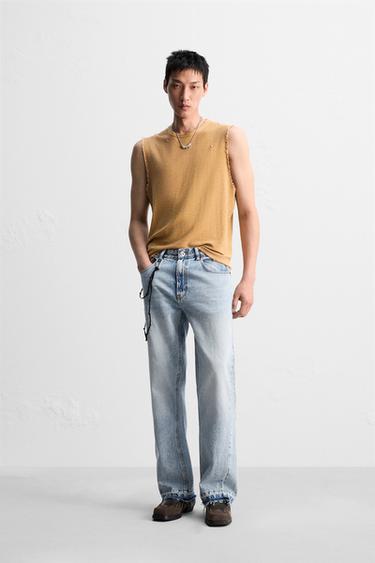 ウォッシュ加工プリントニットＴシャツマスタードZaraのウォッシュ加工プリントニットＴシャツ - マスタード 