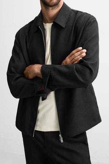 100% LINEN OVERSHIRT - Black by Zara - Image 4