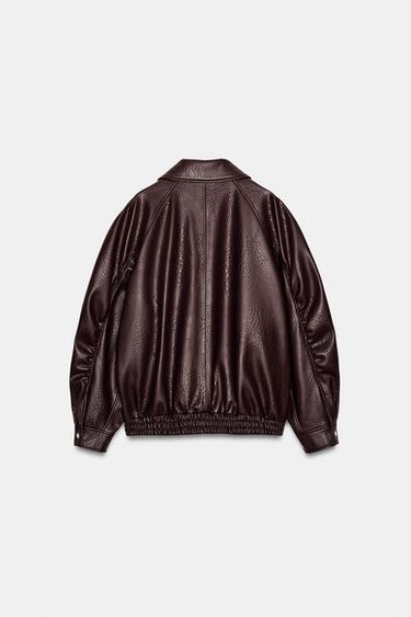 LEATHER-EFFECT BOMBER JACKET - Burgundy by Zara