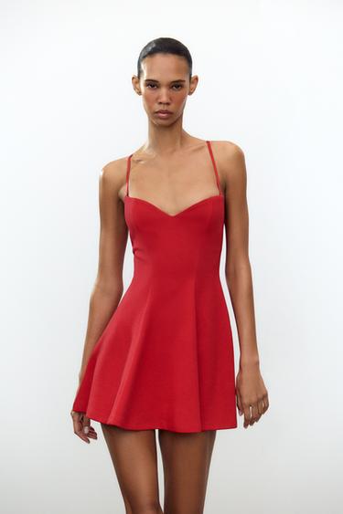 DRESS WITH SWEETHEART NECKLINE - Red by Zara