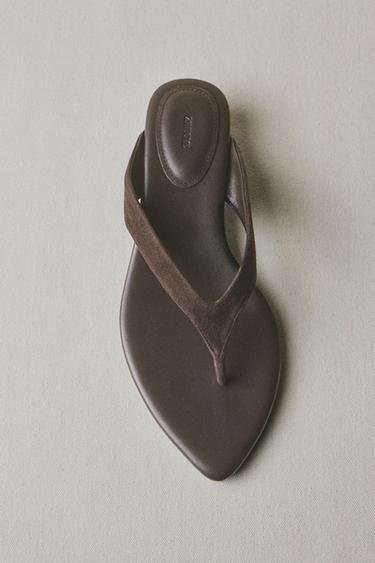 Zara LEATHER HEEL SANDALS - Brown