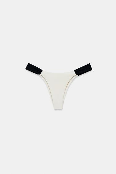 CONTRAST RUCHED BIKINI BOTTOMS - Ecru by Zara