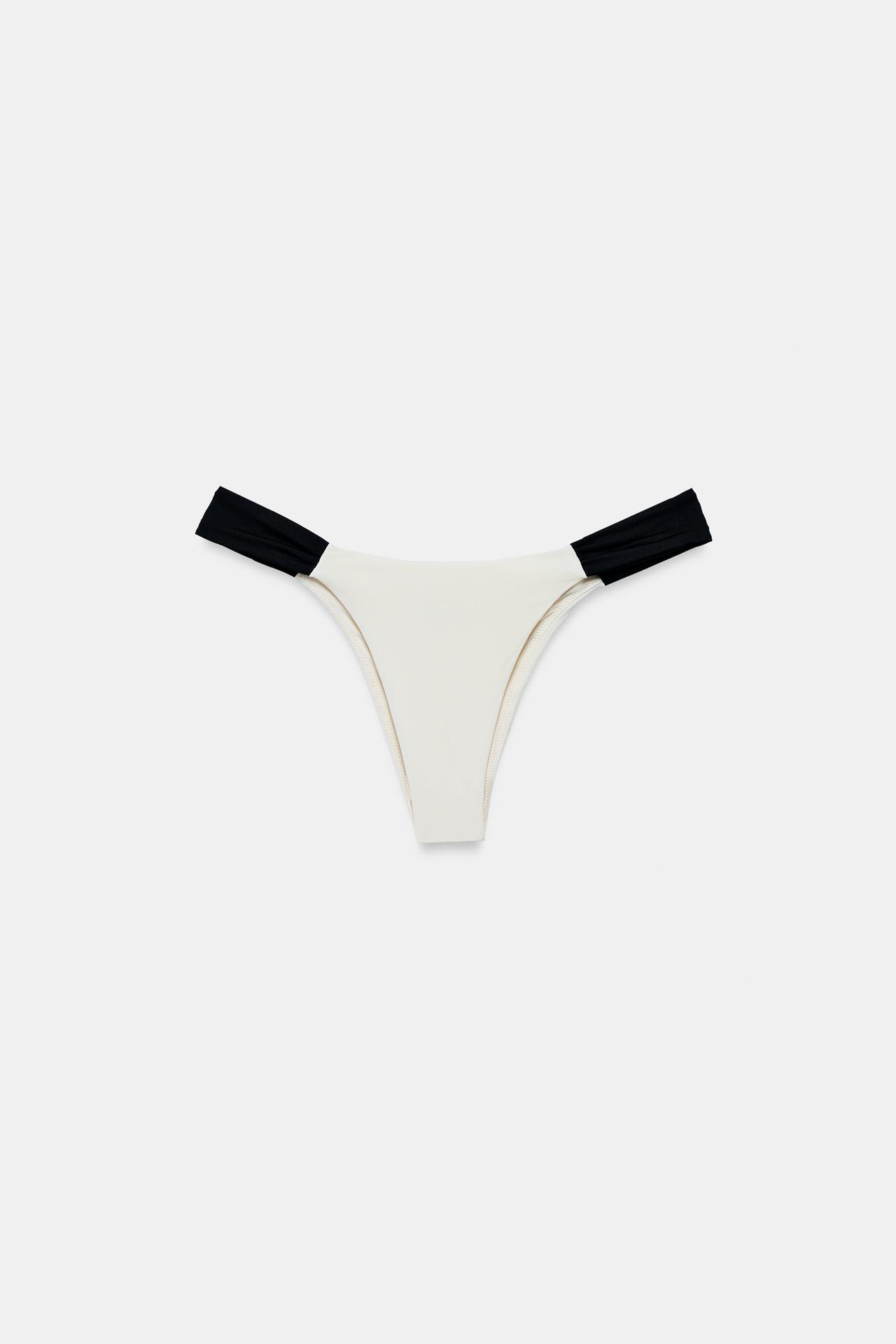 RUCHED CONTRAST BIKINI BOTTOMS — Ecru