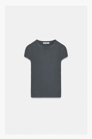 SLIM FIT SHORT SLEEVE T-SHIRT - Charcoal grey by Zara