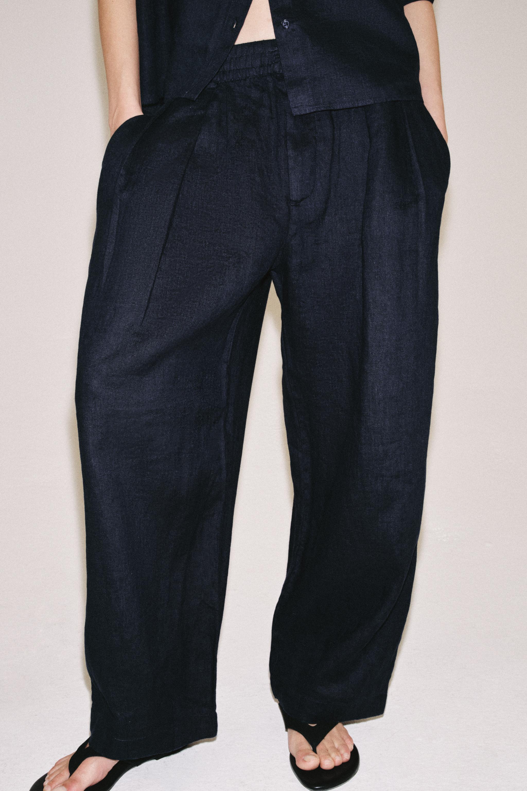 Женские брюки Zara ZW COLLECTION 100% LINEN PLEATED PANTS — фото 2