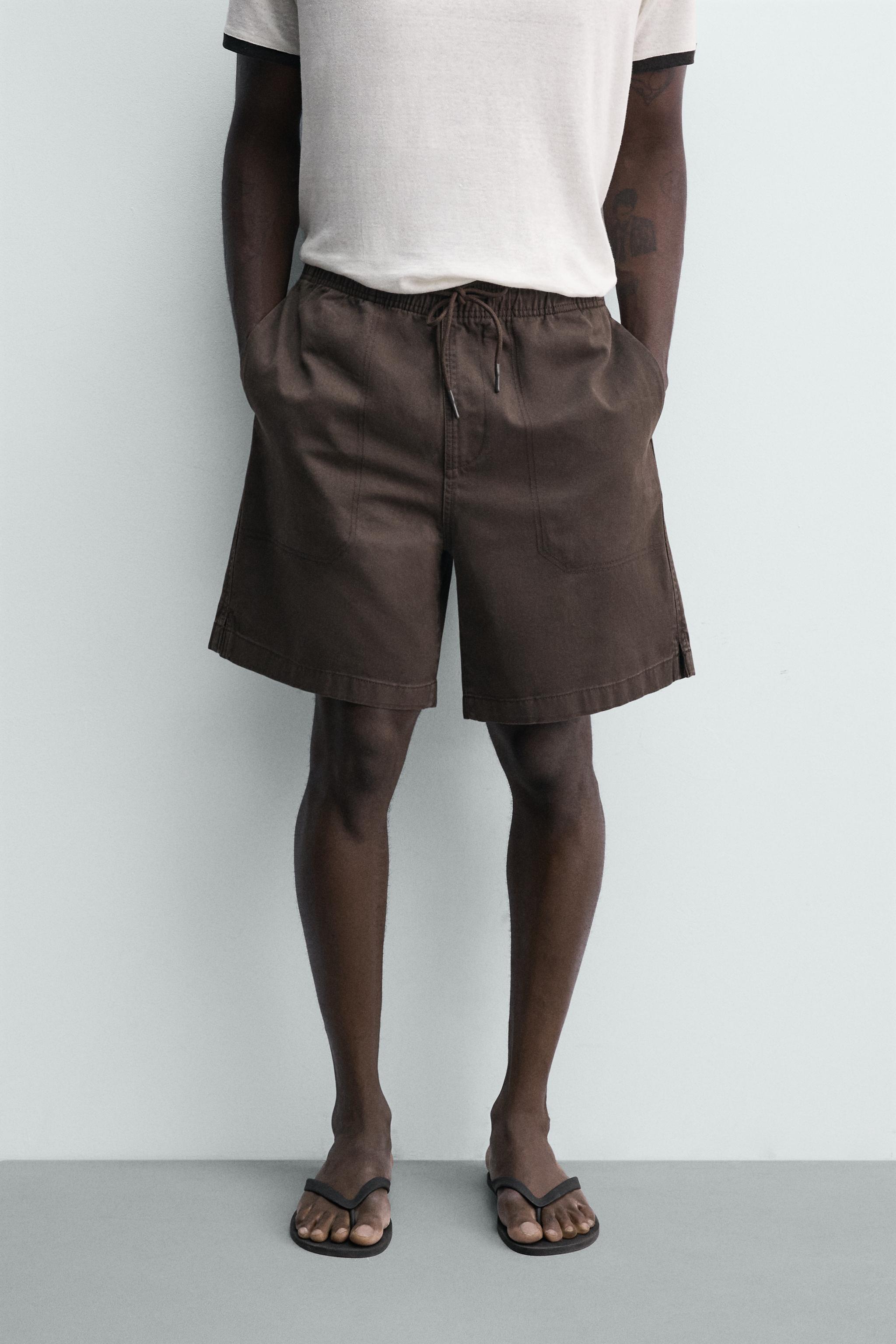 WASHED RELAXED FIT SHORTS — Brown