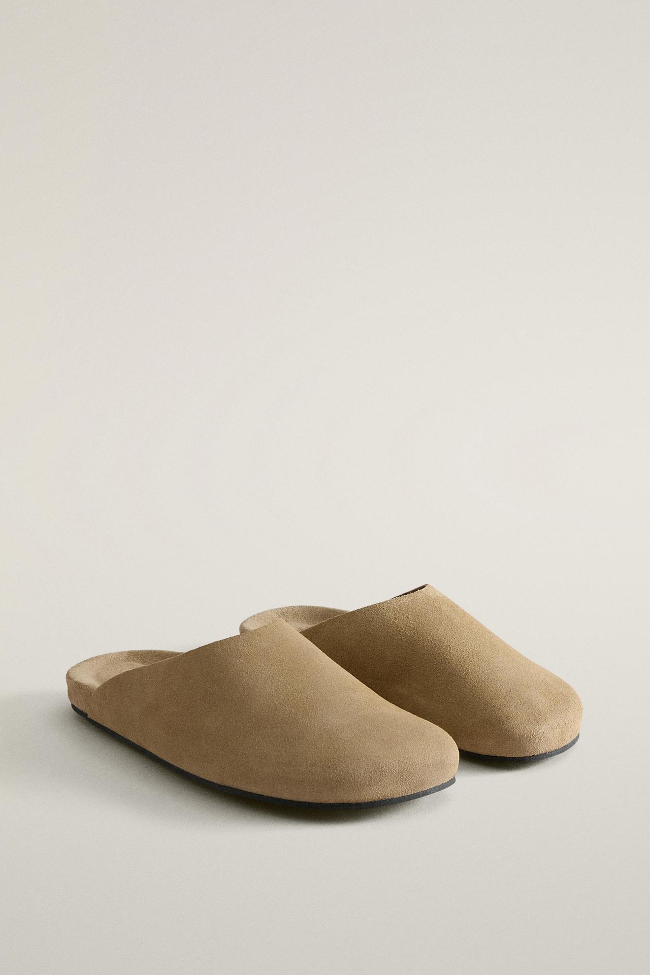 MINIMALIST LEATHER MULE CLOG SLIPPERS — Taupe Gray