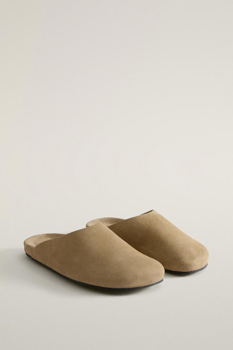 MINIMALIST LEATHER MULE CLOG SLIPPERS — Taupe Gray