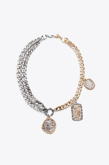 CONTRAST COIN NECKLACE - Gold / Silver by Zara