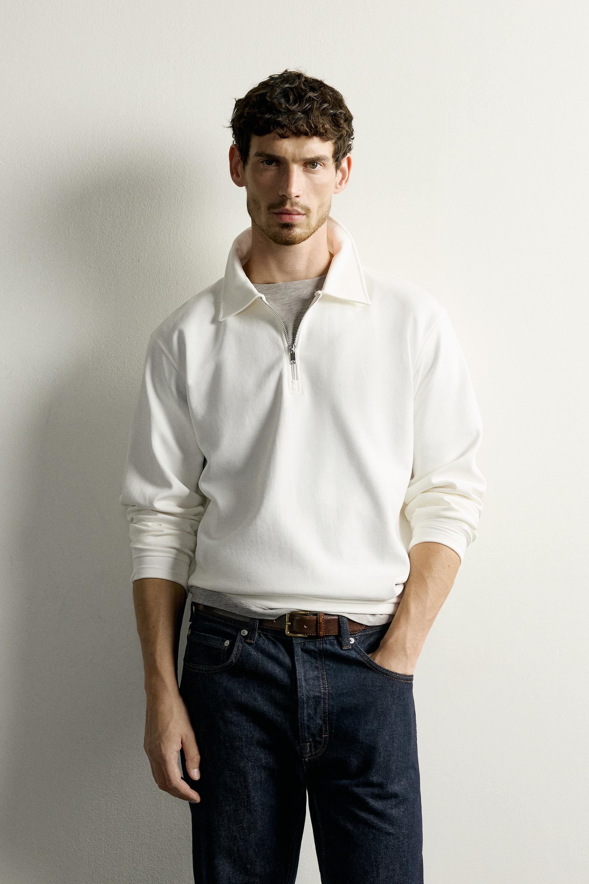 INTERLOCK ZIP POLO SWEATSHIRT — Oyster-white