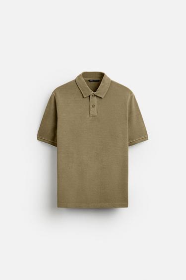 TEXTURED PIQUÉ POLO SHIRT - washed green by Zara