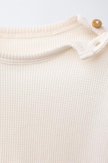 PLAIN WAFFLE T-SHIRT AND BERMUDA SHORTS SET - Ecru by Zara - Image 2