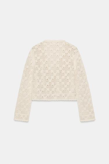 POINTELLE FLORAL CARDIGAN - Light beige by Zara - Image 6