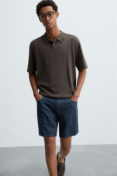 COTTON-BLEND KNIT POLO SHIRT - Black / Brown by Zara - Image 5