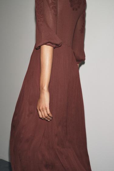 ZW COLLECTION COMBINED DRESS - Maroon by Zara - Image 3