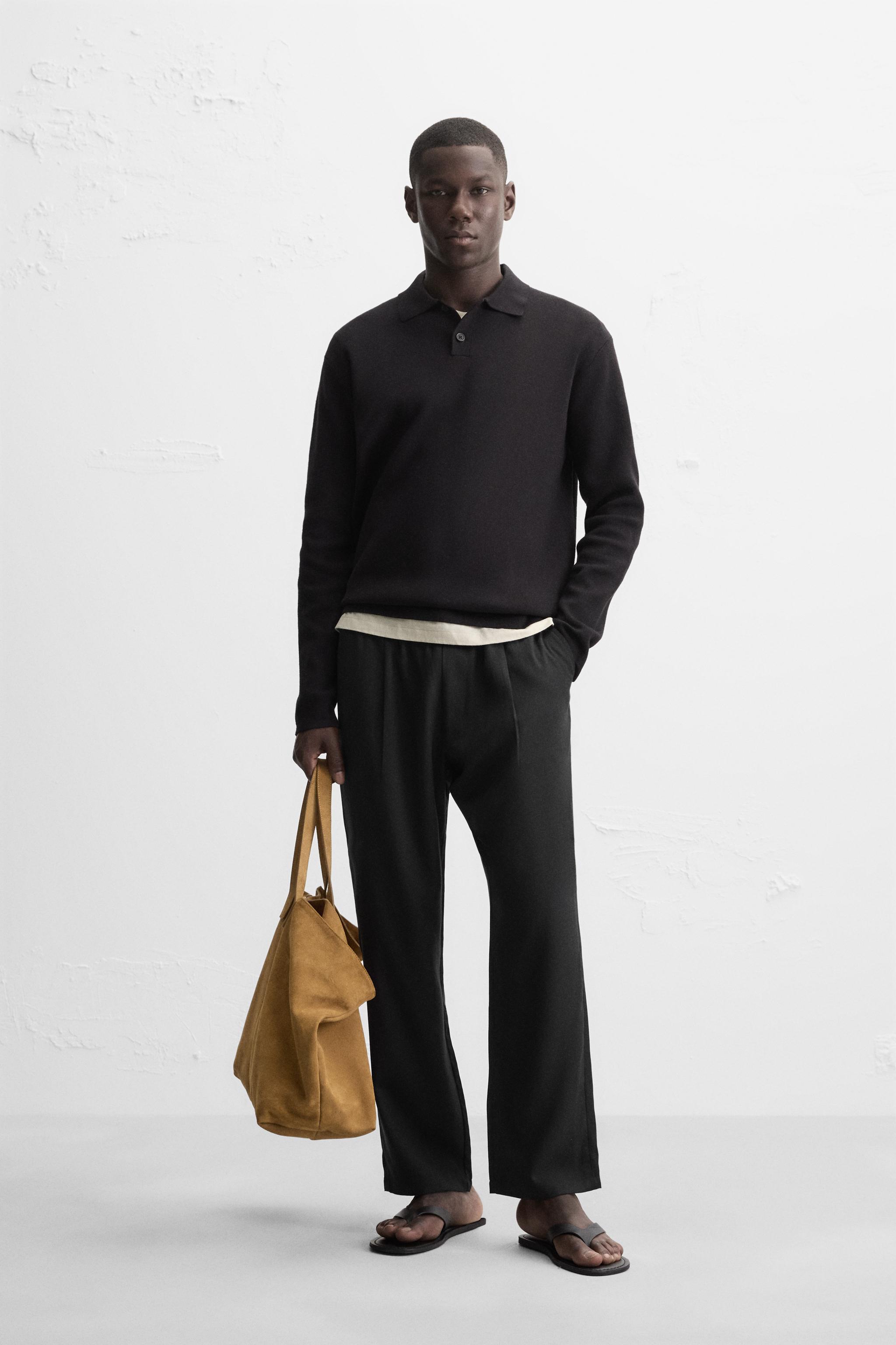 ZARA ブラック ホワイト ニットポロシャツ L ポロニットセーター - ミディアムブルー | ZARA Japan / 日本