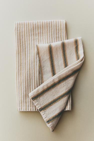 PACK OF STRIPED TEA TOWELS (PACK OF 2) - Blue / Green by Zara - Image 5