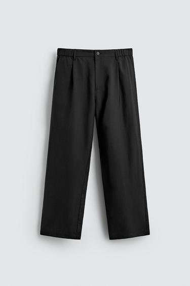 Zara PLEATED RELAXED FIT PANTS - Black