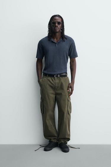 WASHED KNIT HENLEY T-SHIRT - Indigo by Zara - Image 0