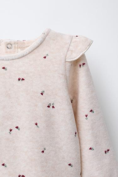 HAUT EN VELOURS À FLEURS - Beige clair de Zara - Image 2