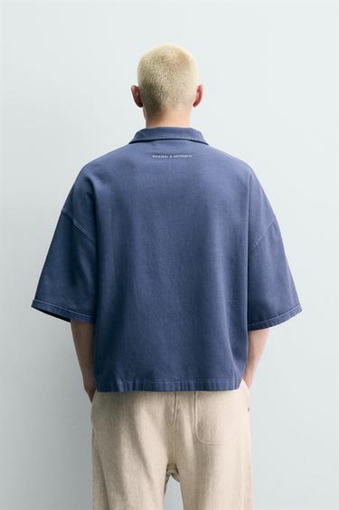 POLO COUPE BOXY TEXTE BRODÉ - Bleu / Gris de Zara - Image 2