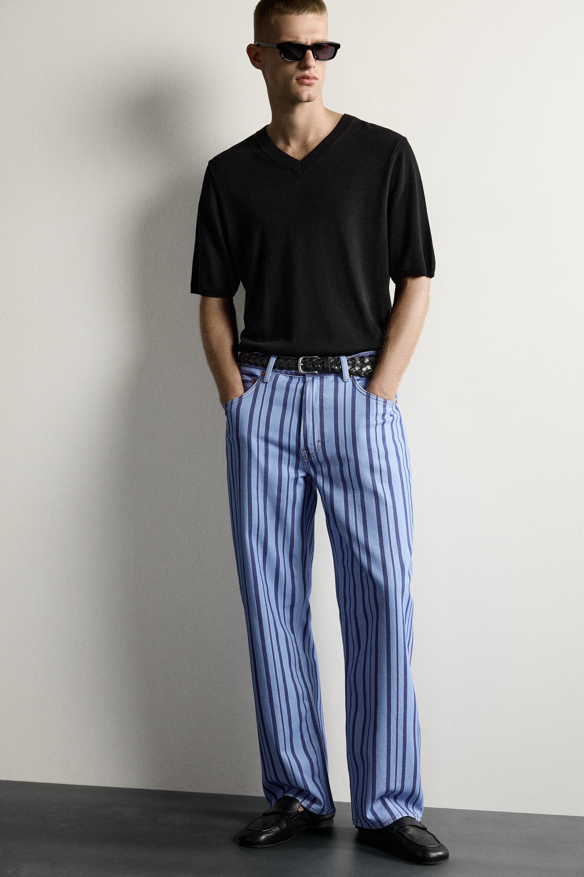 Мужские джинсы Zara STRIPED STRAIGHT FIT PANTS — фото 5