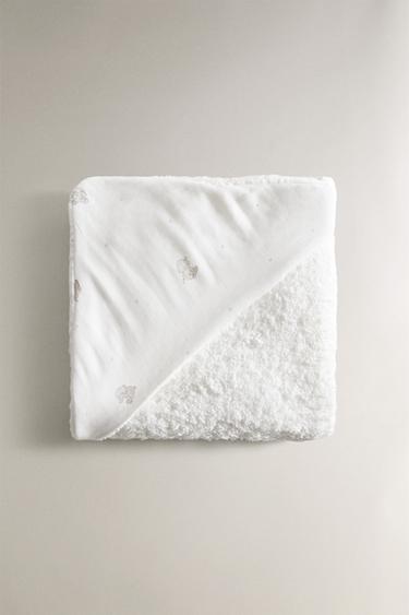 Zara PEŠKIR SA KAPULJAČOM I MOTIVOM SLONOVA – prljavobela