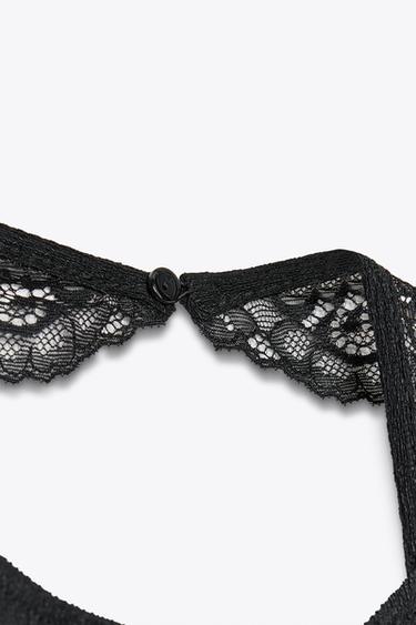 TEXTURED HALTER TOP WITH LACE - Black by Zara - Image 2