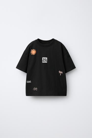 T-SHIRT À IMPRIMÉ ÉLÉMENTS - Gris anthracite de Zara