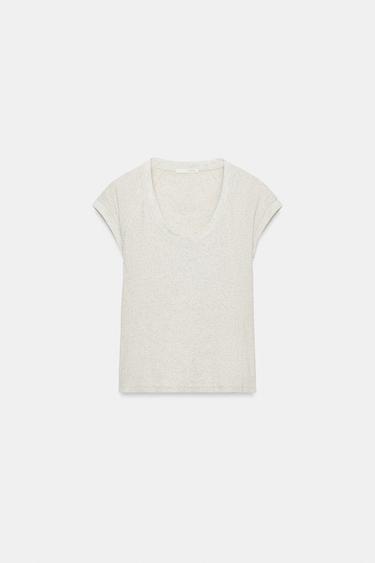 T-SHIRT RUSTIQUE DÉCOLLETÉ ROND - Gris clair de Zara - Image 4