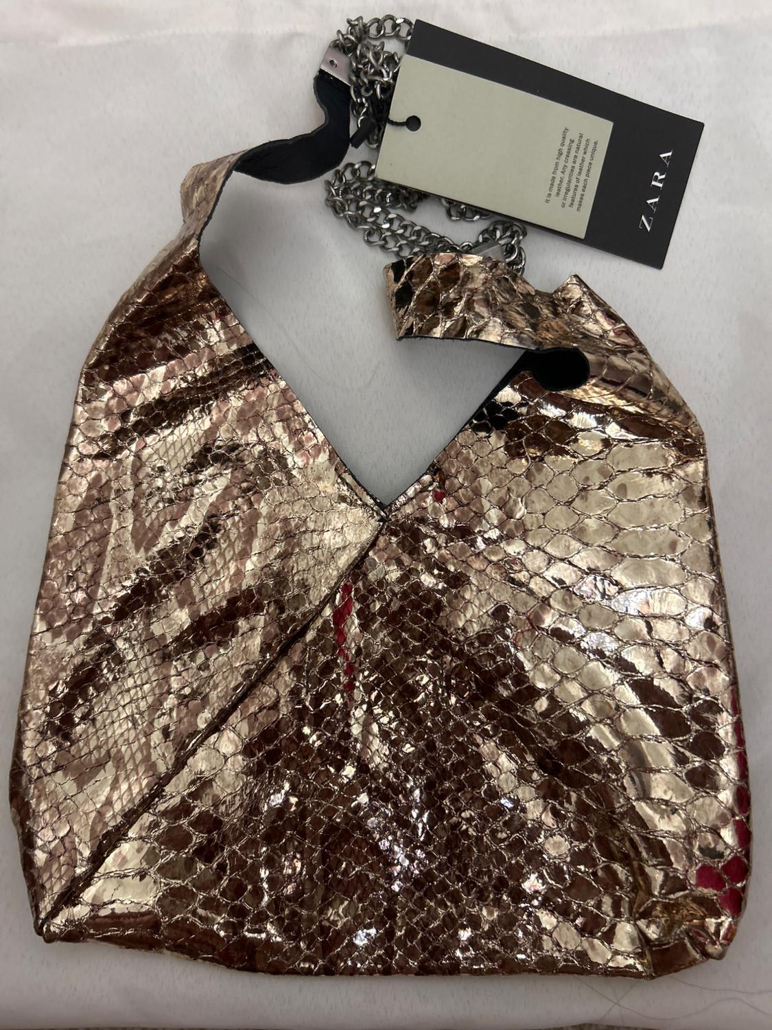 ZARA LEATHER GOLD SHOULDER BAG - Image 2