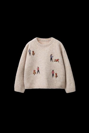EMBROIDERED KNIT SWEATER WITH WOOL - Ecru by Zara - Image 0