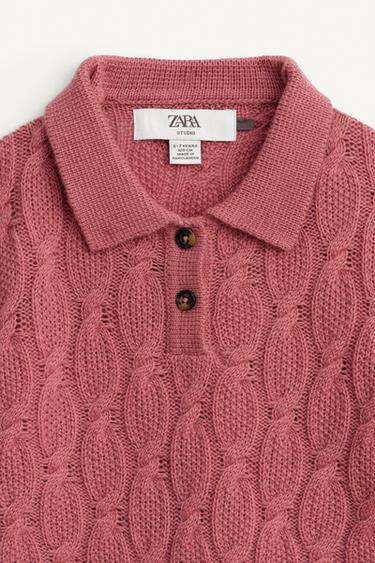 100% WOOL CABLE KNIT POLO SHIRT LIMITED EDITION - Pink by Zara - Image 6
