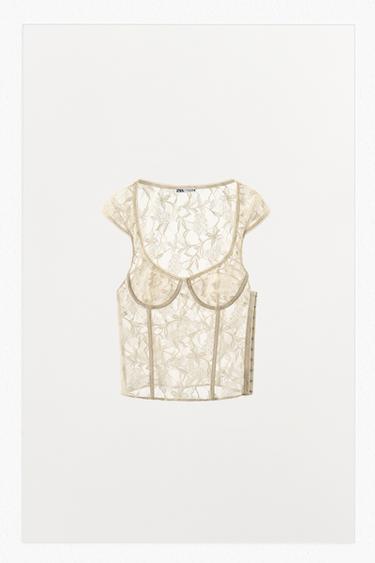 LACE UNDERWIRED BUSTIER TOP - Oyster-white by Zara