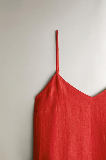 Zara ASYMMETRIC LINEN BEACH DRESS - 紅色