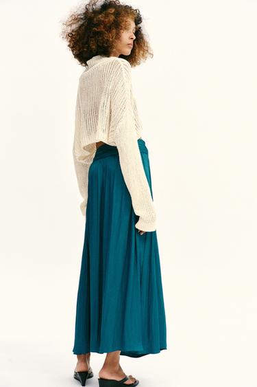 JUPE MI-LONGUE SATINÉE - Bleu canard de Zara - Image 6