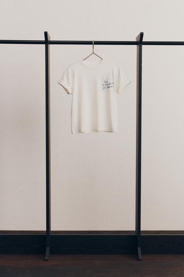 Zara TEXT PRINT T-SHIRT - Oyster-white