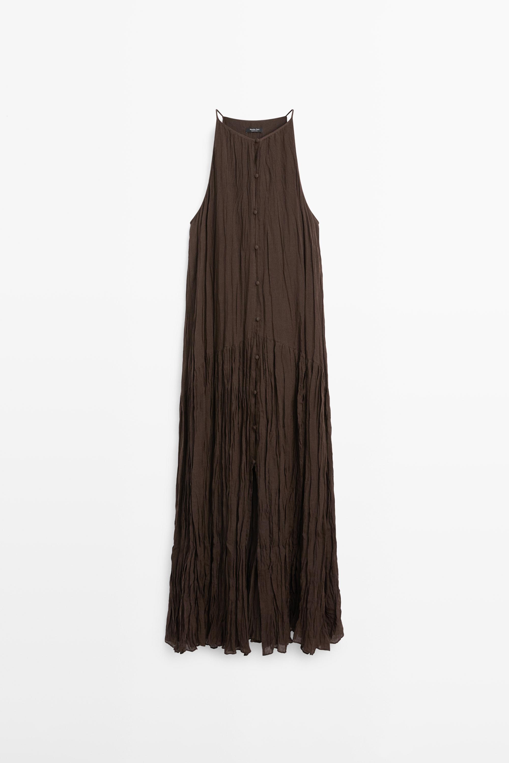 Flowing midi dress with button details — Brown
