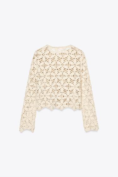 SEQUINNED MACRAMÉ JACKET - Ecru by Zara - Image 3