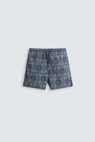PAISLEY PRINT MID-LENGTH SWIMMING TRUNKS - Navy blue by Zara - Image 0